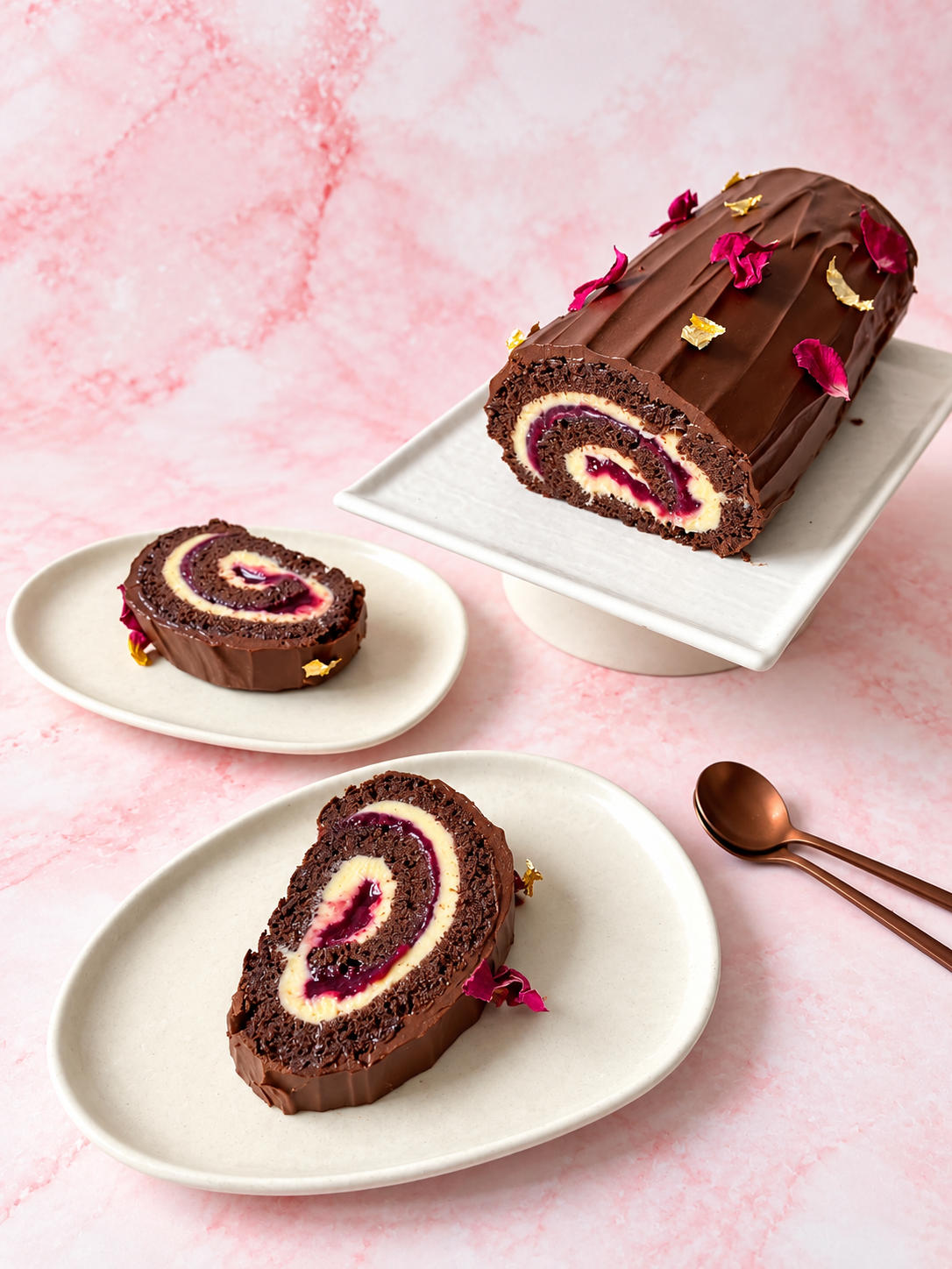 Roll cake de chocolate y frutos rojos